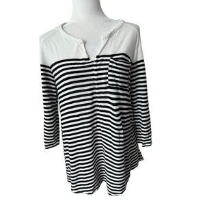 Lucky Brand Casual Shirt Black White Striped Size M